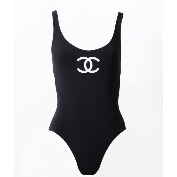 RARE Authentic CHANEL 1994 Collector Flag "CC" Swimsuit Sz 36 In Black - Picture 4 of 14